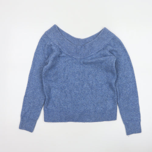 H&M Women Blue Wool Blend Boat Neck Jumper Size M