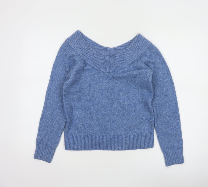 H&M Women Blue Wool Blend Boat Neck Jumper Size M