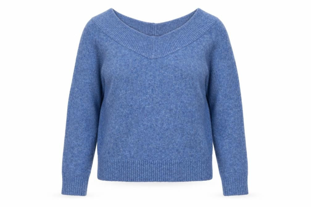 Front view of H&M Women Blue Wool Blend Boat Neck Jumper, size M