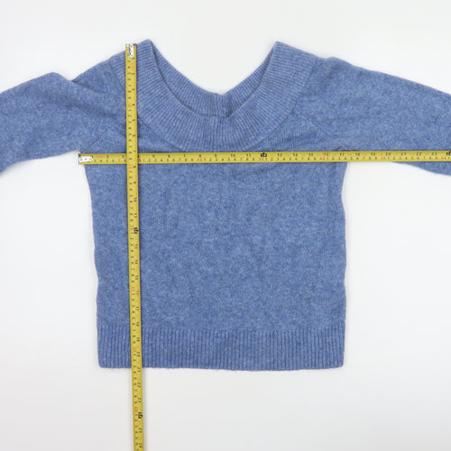 H&M Women Blue Wool Blend Boat Neck Jumper Size M