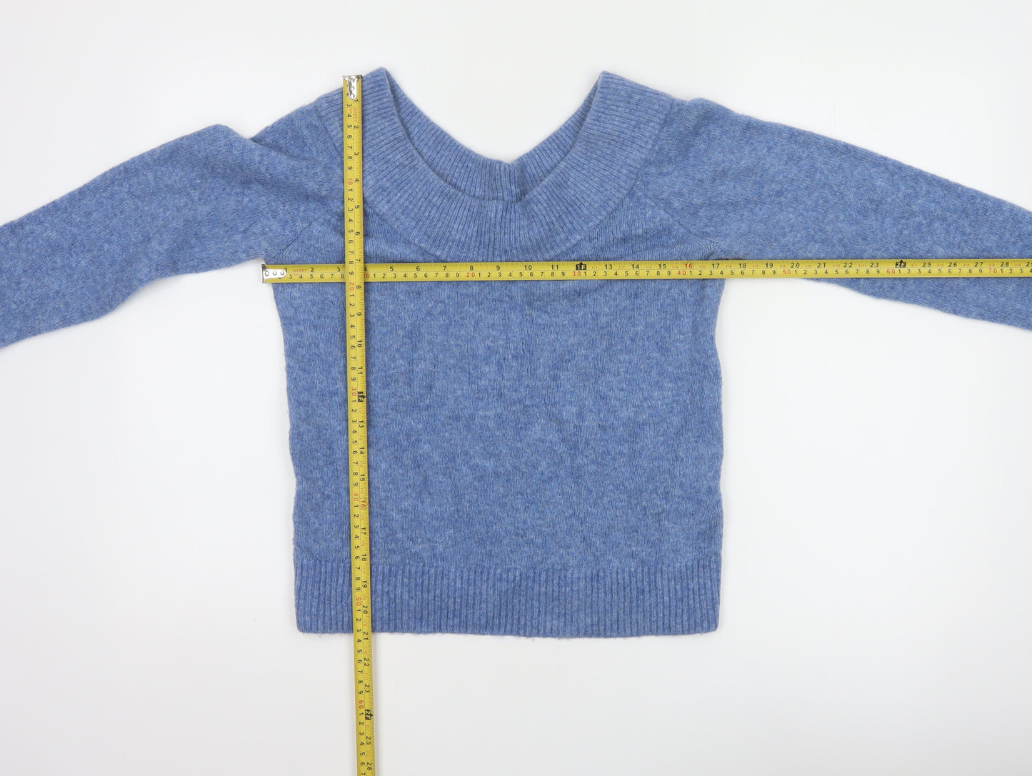 H&M Women Blue Wool Blend Boat Neck Jumper Size M