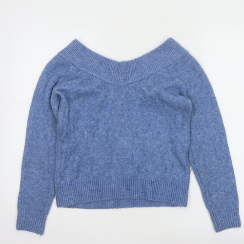 H&M Women Blue Wool Blend Boat Neck Jumper Size M