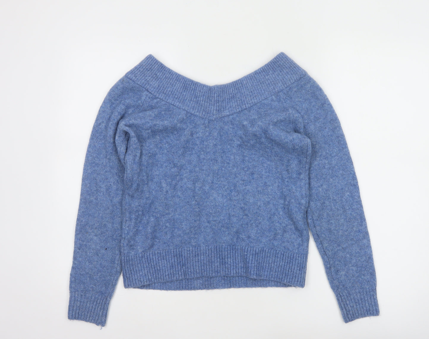 H&M Women Blue Wool Blend Boat Neck Jumper Size M
