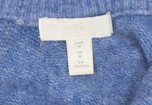 H&M Women Blue Wool Blend Boat Neck Jumper Size M