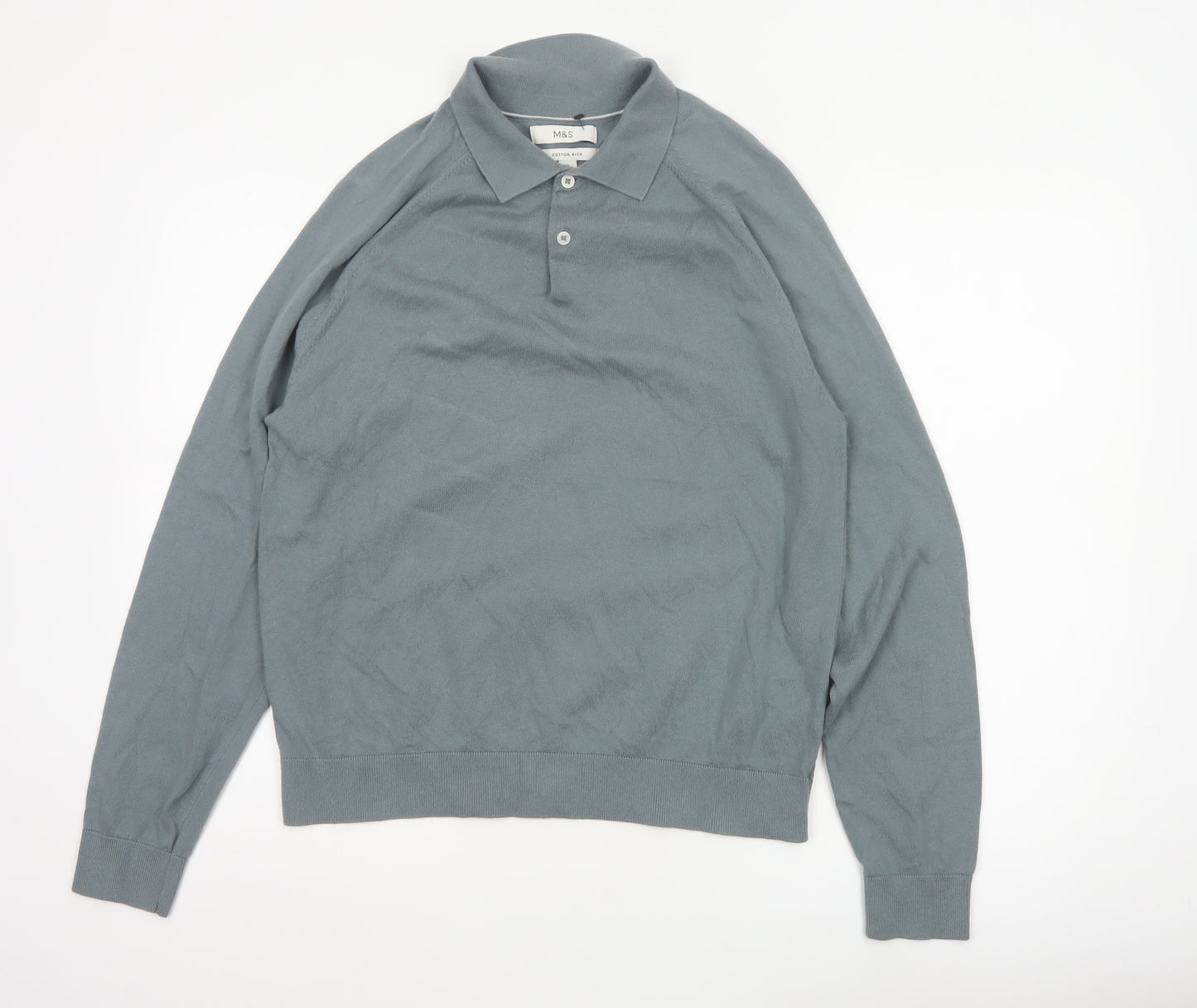 Marks and Spencer Mens Grey Collared Henley Jumper Size M