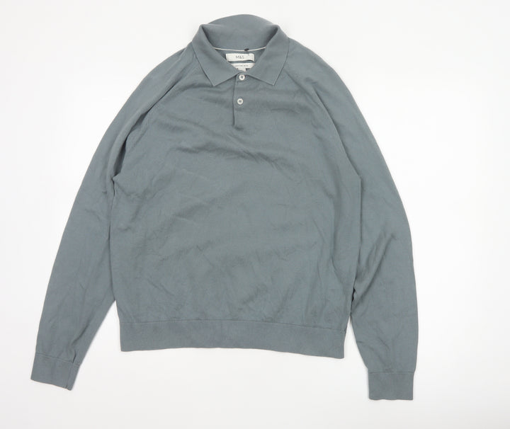 Marks and Spencer Mens Grey Collared Henley Jumper Size M