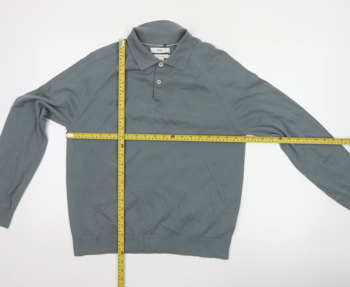 Marks and Spencer Mens Grey Collared Henley Jumper Size M