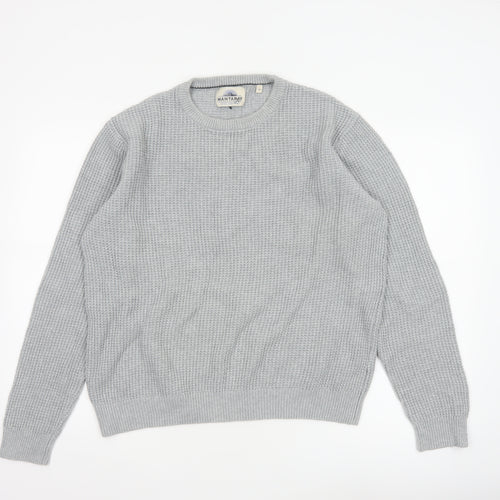 Mantaray Men's Grey Cotton Waffle-Knit Crew Neck Jumper M