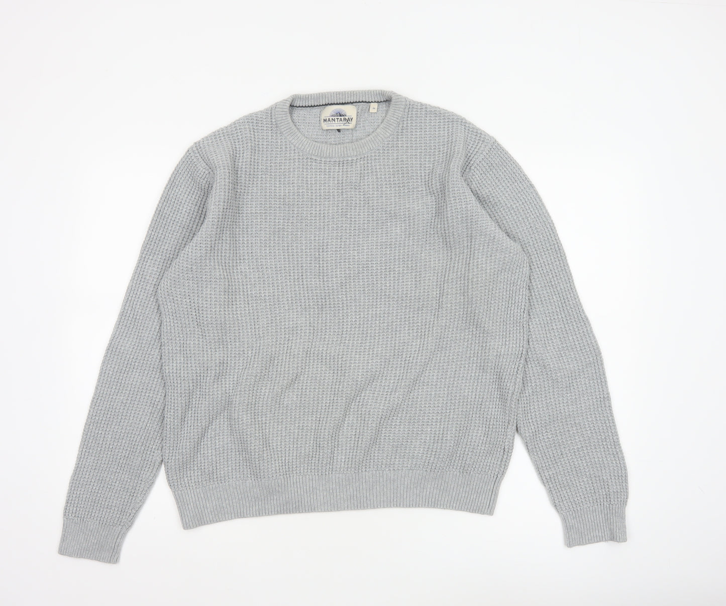 Mantaray Men's Grey Cotton Waffle-Knit Crew Neck Jumper M