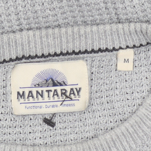 Mantaray Men's Grey Cotton Waffle-Knit Crew Neck Jumper M