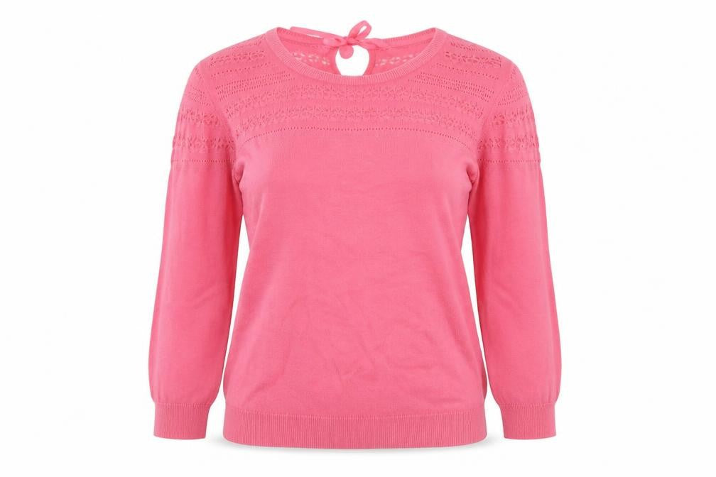 Front view of Marks & Spencer Women’s Pink Knit 3/4 Sleeve jumper, size UK 12