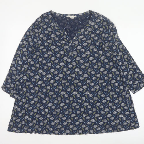 Seasalt Cornwall Women’s Blue Floral 3/4 Sleeve Cotton Tunic Blouse Size 16