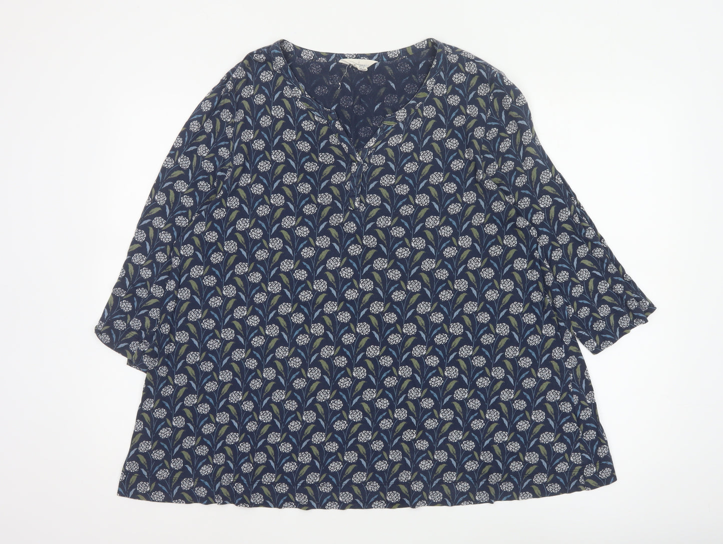 Seasalt Cornwall Women’s Blue Floral 3/4 Sleeve Cotton Tunic Blouse Size 16
