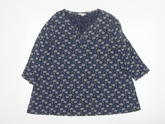 Seasalt Cornwall Women’s Blue Floral 3/4 Sleeve Cotton Tunic Blouse Size 16