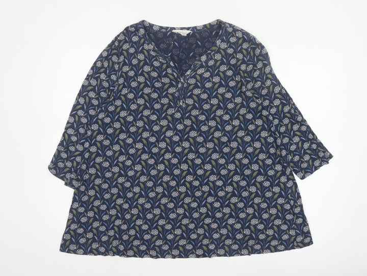 Seasalt Cornwall Women’s Blue Floral 3/4 Sleeve Cotton Tunic Blouse Size 16