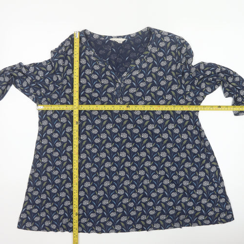 Seasalt Cornwall Women’s Blue Floral 3/4 Sleeve Cotton Tunic Blouse Size 16