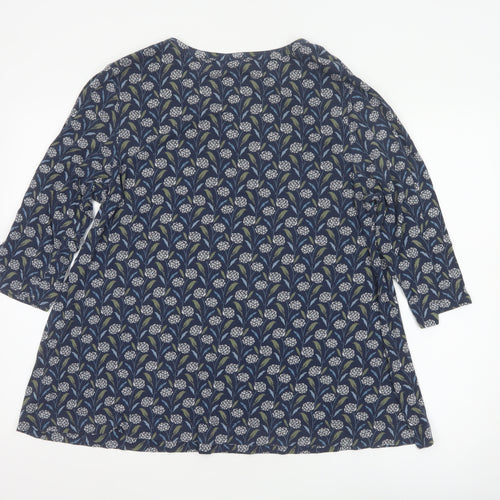 Seasalt Cornwall Women’s Blue Floral 3/4 Sleeve Cotton Tunic Blouse Size 16