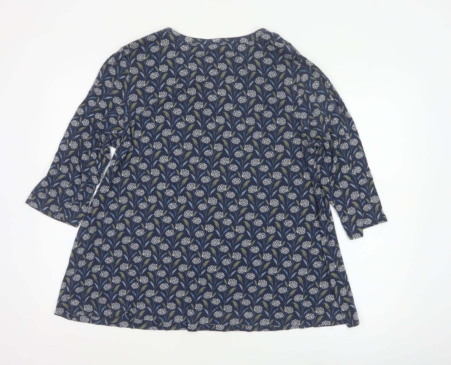Seasalt Cornwall Women’s Blue Floral 3/4 Sleeve Cotton Tunic Blouse Size 16