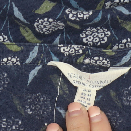 Seasalt Cornwall Women’s Blue Floral 3/4 Sleeve Cotton Tunic Blouse Size 16