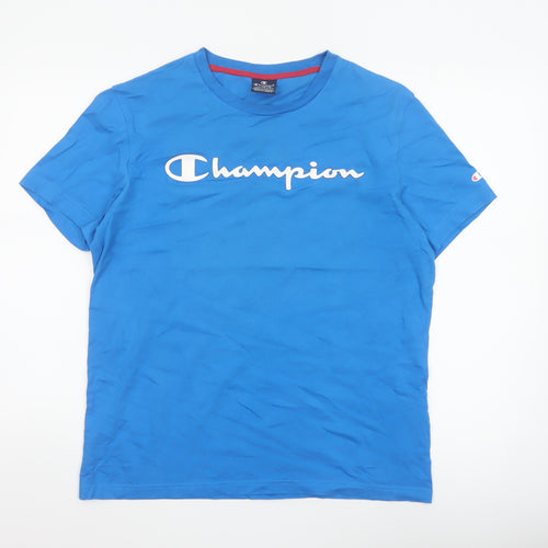 Champion Men's Blue Crew Neck Short Sleeve Cotton T-Shirt M