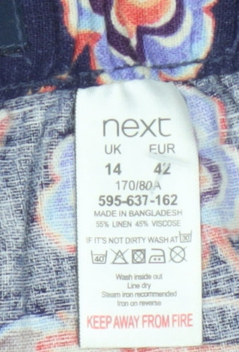 Next Women’s Multicoloured Floral A-Line Linen Skirt Size 14