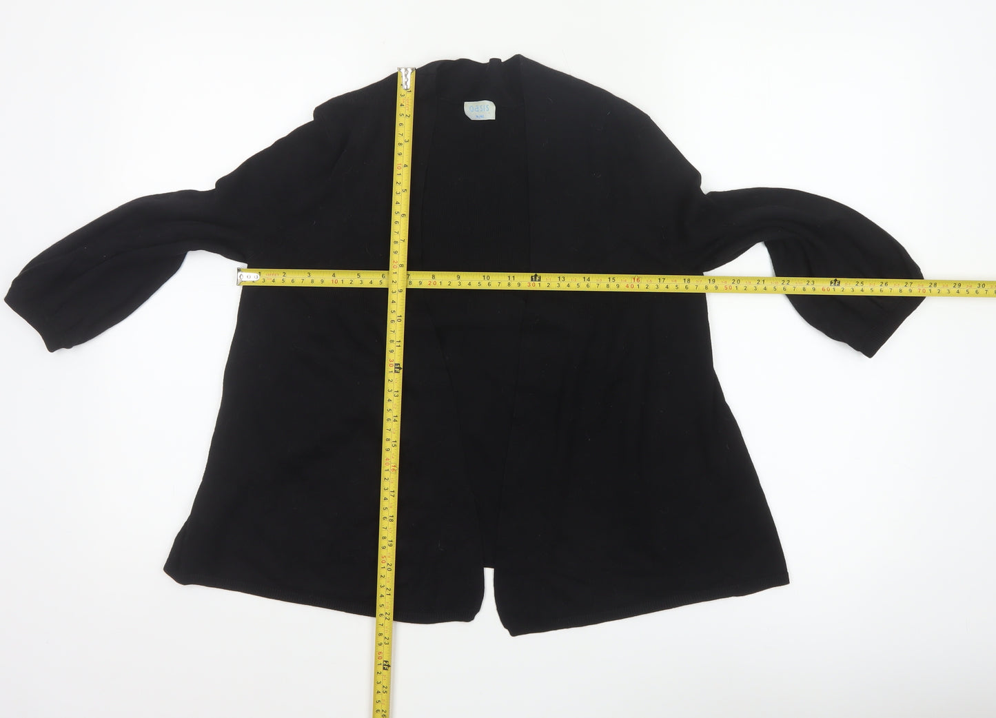 Oasis Women’s Black 3/4 Sleeve Open Knit Cardigan Size 14