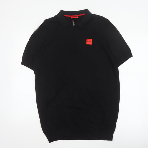 HUGO Boss Men's Black Cotton Short Sleeve Polo Shirt L