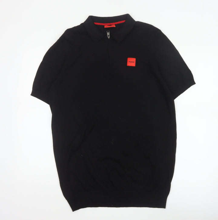 HUGO Boss Men's Black Cotton Short Sleeve Polo Shirt L