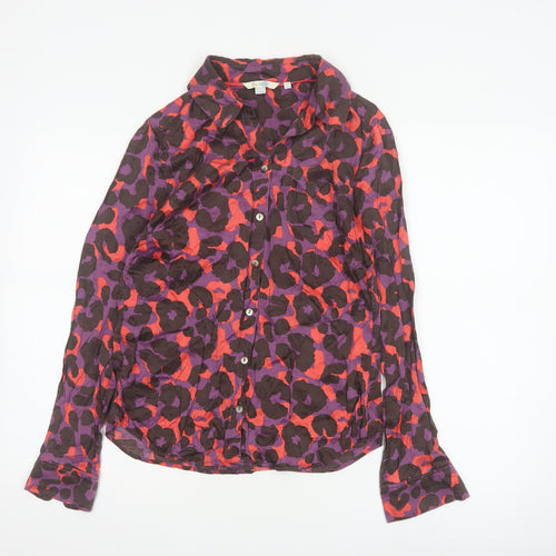 Boden Women's Multicoloured Animal Print Silk Blend Button-Up Shirt UK 10