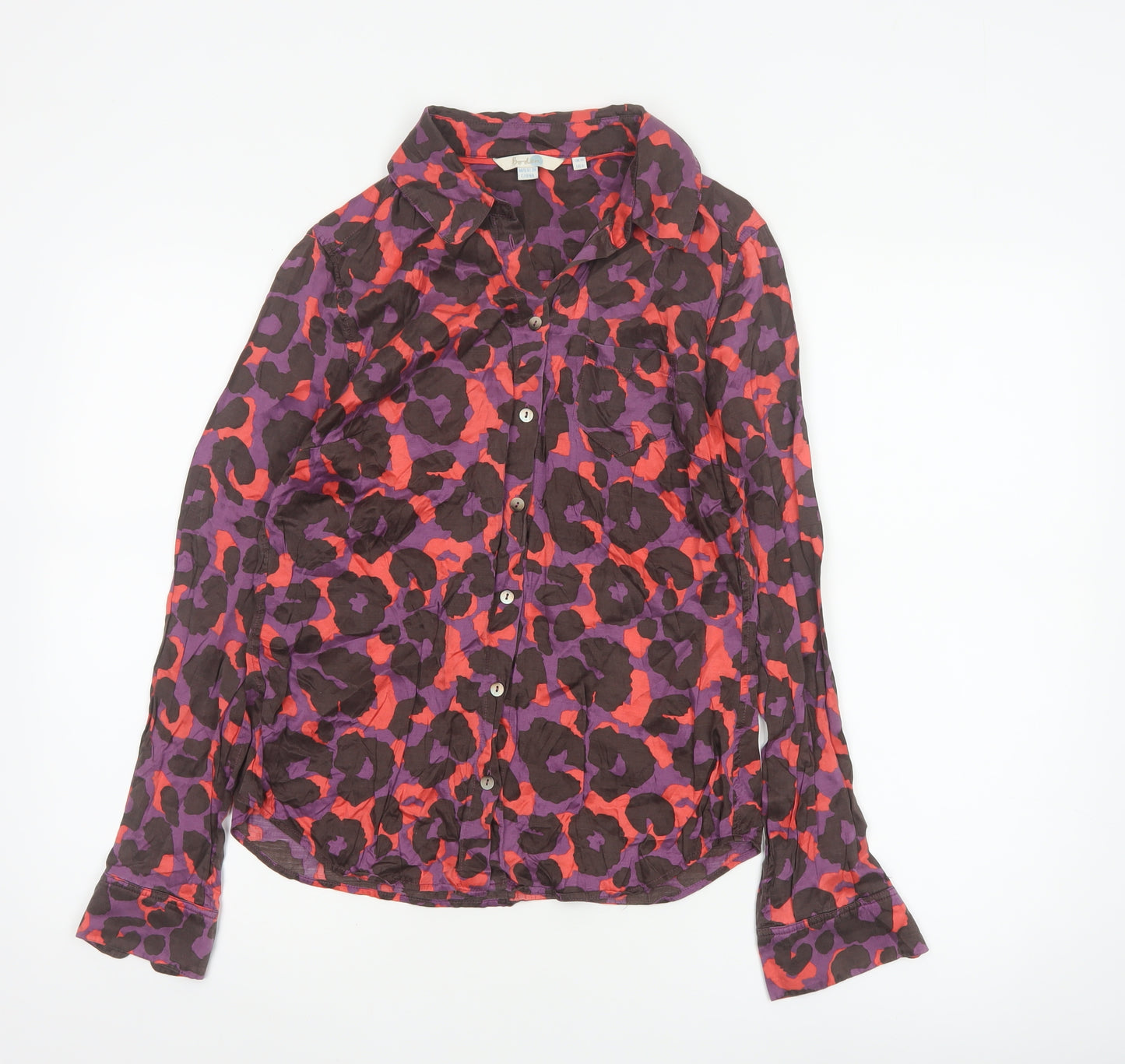 Boden Women's Multicoloured Animal Print Silk Blend Button-Up Shirt UK 10