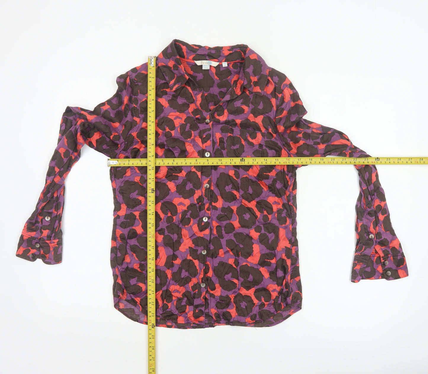 Boden Women's Multicoloured Animal Print Silk Blend Button-Up Shirt UK 10