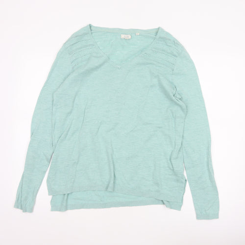 Fat Face Women’s Green V-Neck Cotton Knit Jumper Size 14