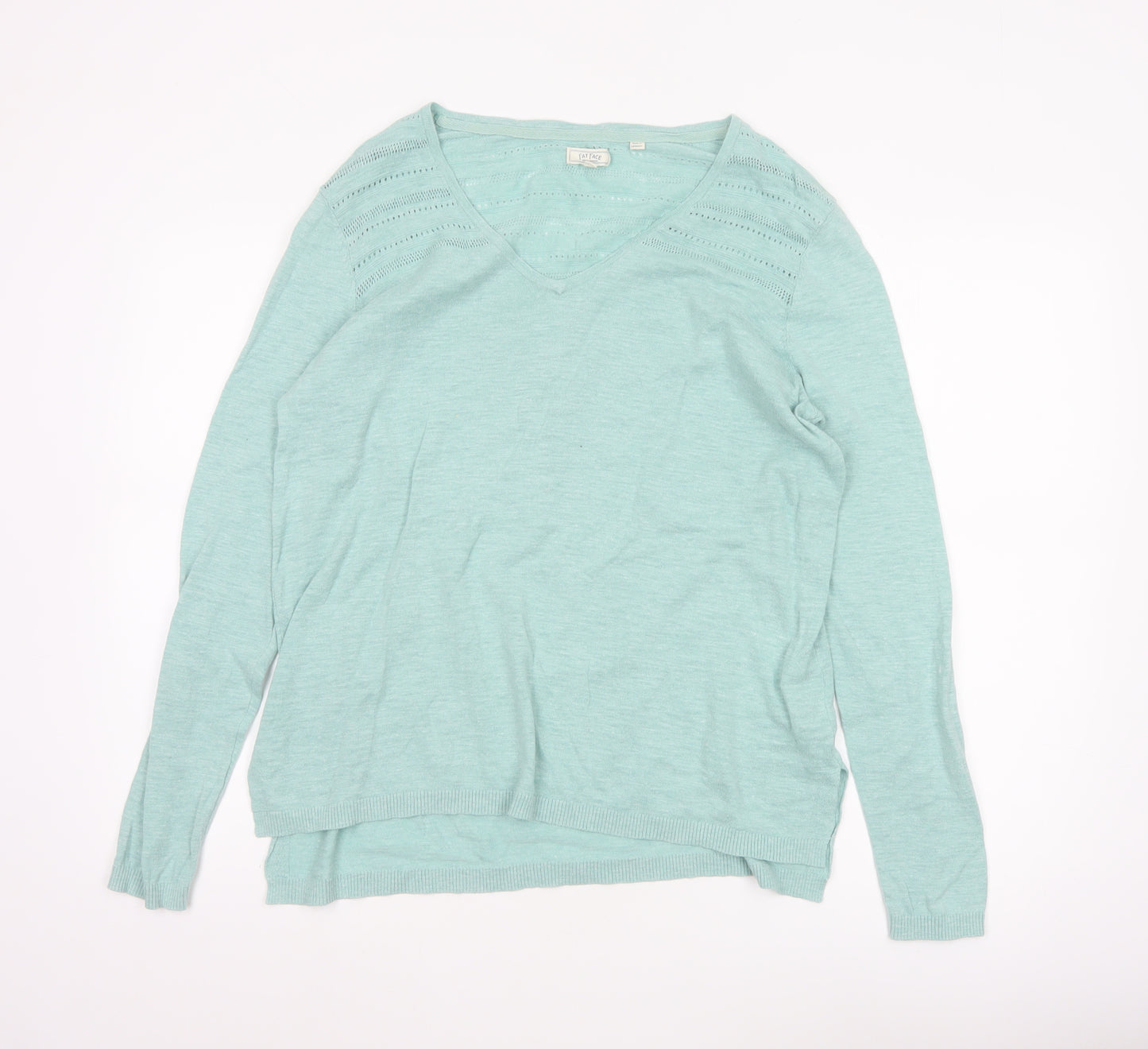 Fat Face Women’s Green V-Neck Cotton Knit Jumper Size 14