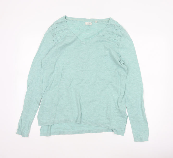 Fat Face Women’s Green V-Neck Cotton Knit Jumper Size 14