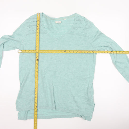 Fat Face Women’s Green V-Neck Cotton Knit Jumper Size 14