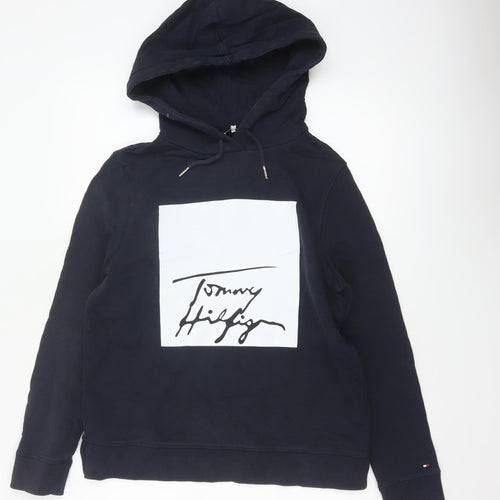 Tommy Hilfiger Women's Navy Pullover Hoodie Size S Cotton Logo Sweatshirt