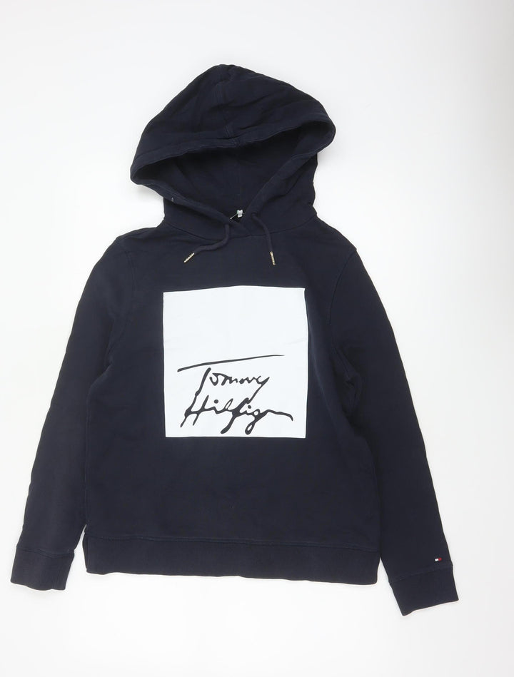 Tommy Hilfiger Women's Navy Pullover Hoodie Size S Cotton Logo Sweatshirt