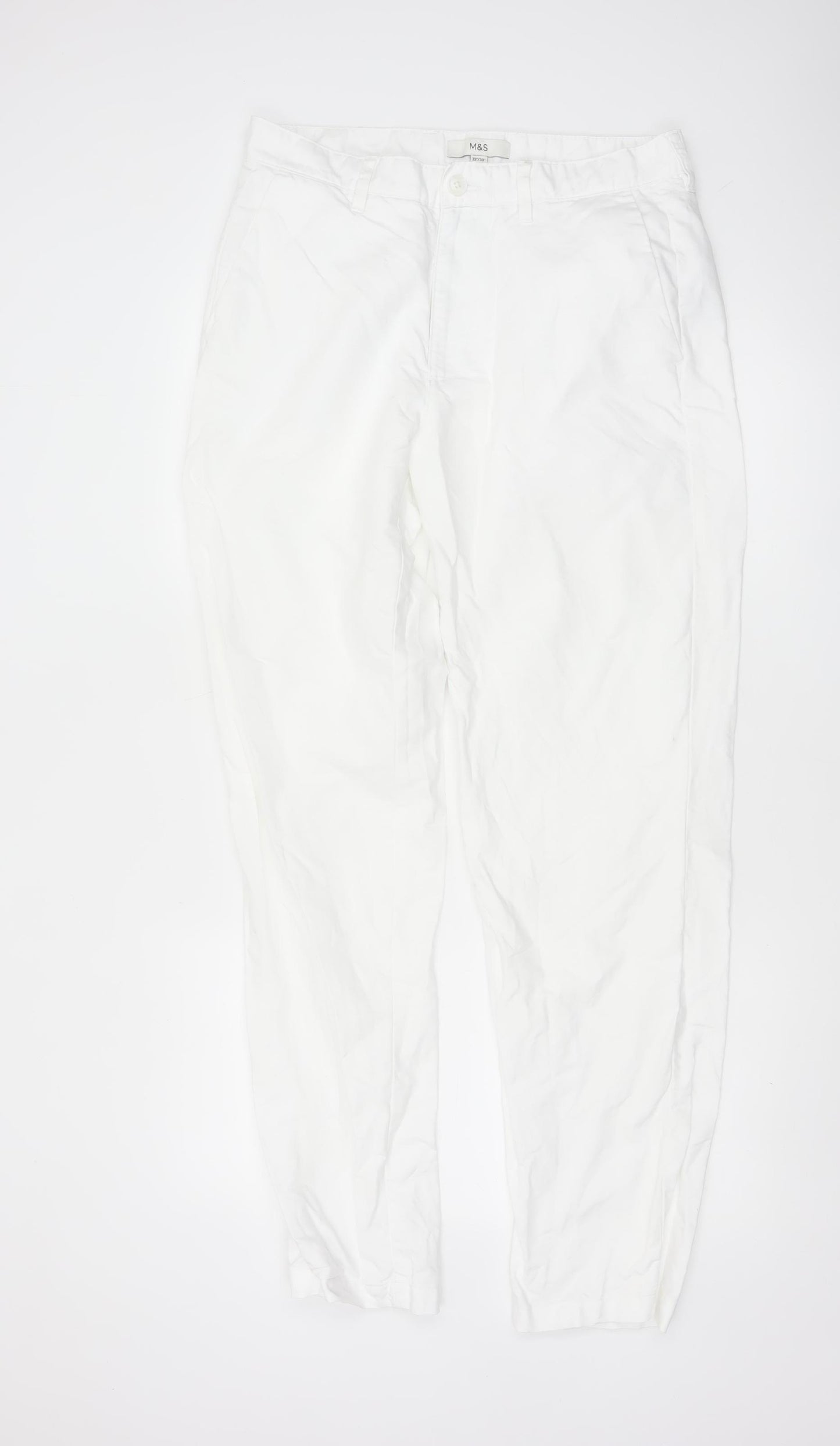 Marks and Spencer Men's White Linen Blend Chino Trousers 32W 33L