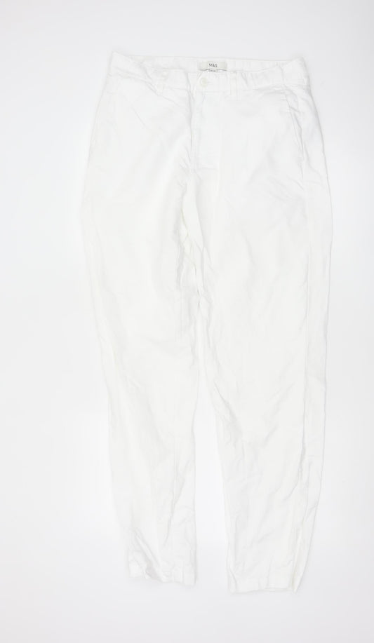 Marks and Spencer Men's White Linen Blend Chino Trousers 32W 33L