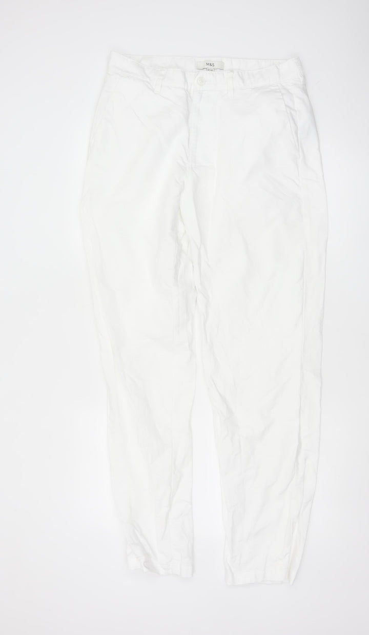 Marks and Spencer Men's White Linen Blend Chino Trousers 32W 33L