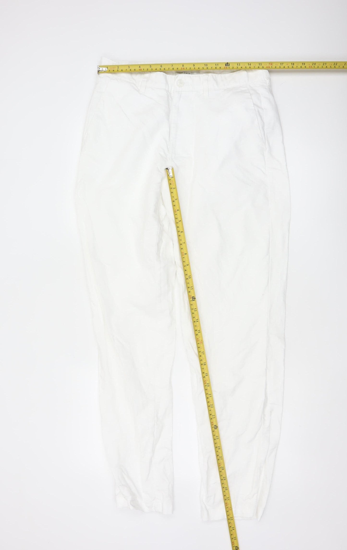 Marks and Spencer Men's White Linen Blend Chino Trousers 32W 33L