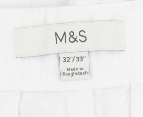 Marks and Spencer Men's White Linen Blend Chino Trousers 32W 33L
