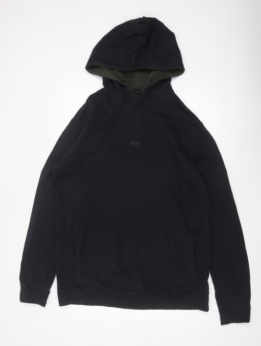 Hugo Boss Mens Black XL Pullover Hoodie Logo Sweatshirt