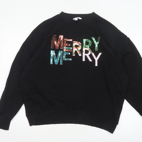 Next Womens Black Merry Sequin Christmas Sweatshirt Size 14