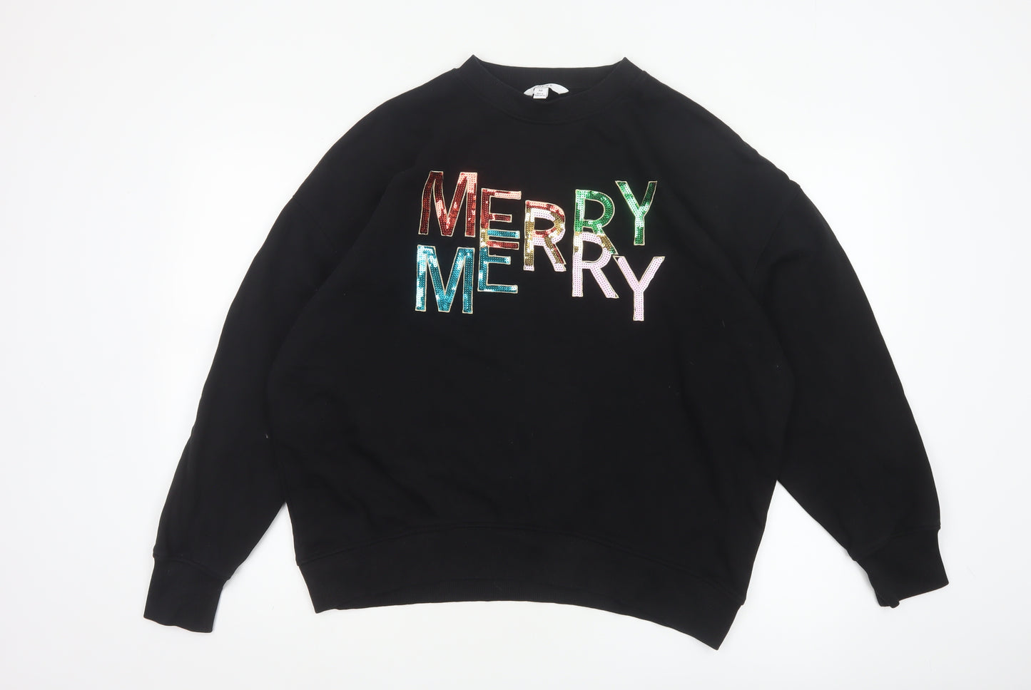Next Womens Black Merry Sequin Christmas Sweatshirt Size 14