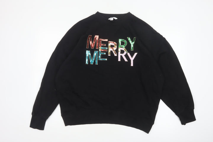 Next Womens Black Merry Sequin Christmas Sweatshirt Size 14
