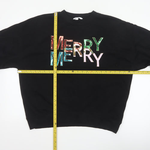 Next Womens Black Merry Sequin Christmas Sweatshirt Size 14