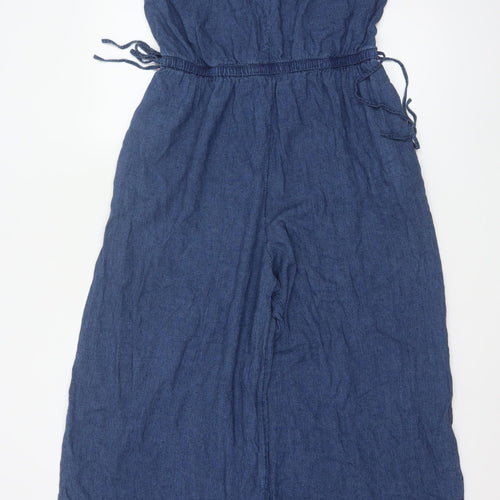 Marks and Spencer Women Blue Linen Blend Sleeveless Jumpsuit Size 12 Regular