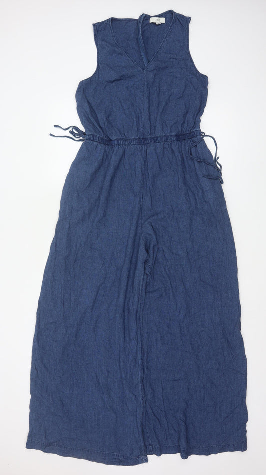 Marks and Spencer Women Blue Linen Blend Sleeveless Jumpsuit Size 12 Regular