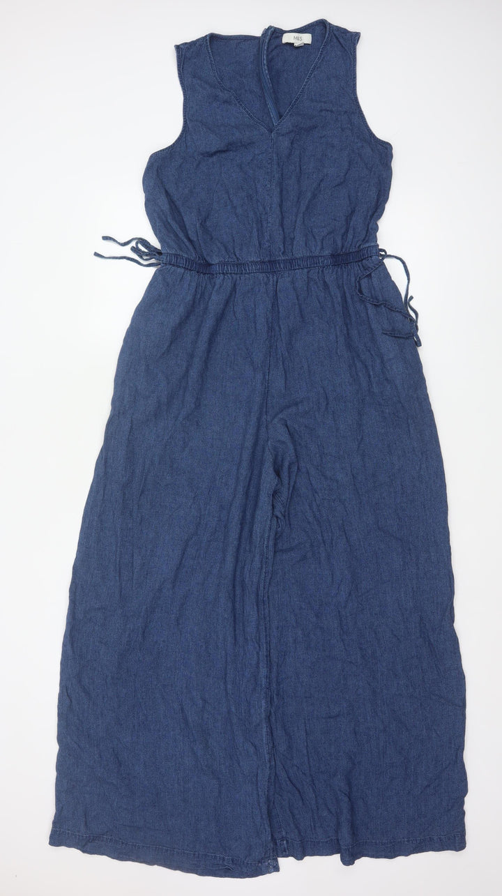 Marks and Spencer Women Blue Linen Blend Sleeveless Jumpsuit Size 12 Regular